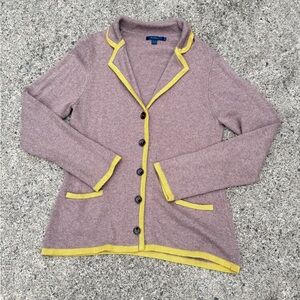 Boden Knitted Blazer Cardigan Cashmere Angora Blend Mauve Yellow Piping Size 14